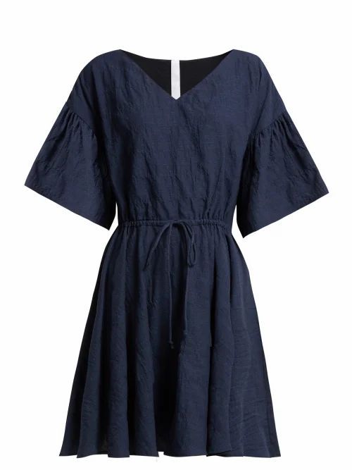 Merlette - Drawstring-waist Cotton Mini Dress - Womens - Indigo