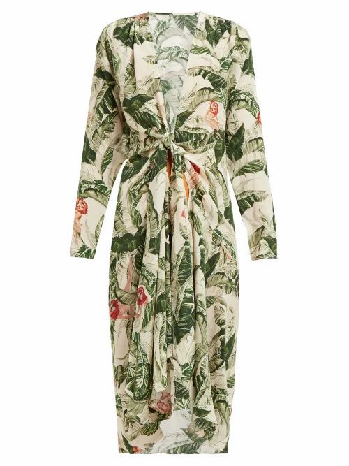 Adriana Degreas X Cult Gaia - Knotted Tropical-print Silk Cover Up - Womens - Green