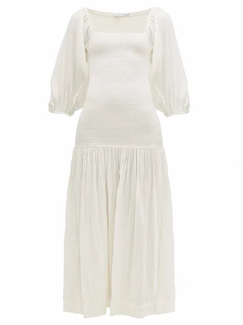 Rhode - Harper Shirred Cotton-gauze Dress - Womens - White