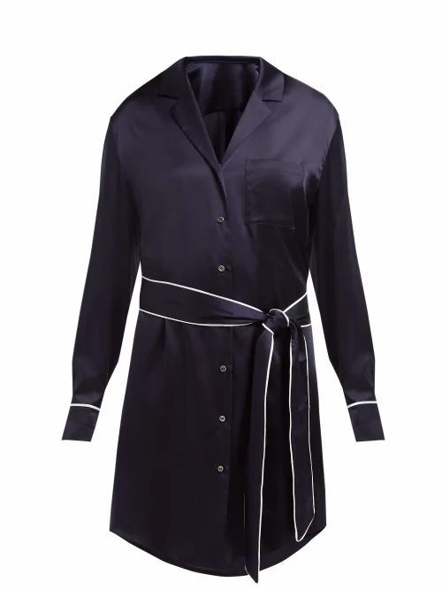 Odyssee - Roustian Silk-satin Shirt Dress - Womens - Navy