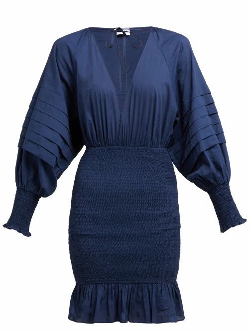 Rhode - Anya Smocked Cotton-poplin Mini Dress - Womens - Navy