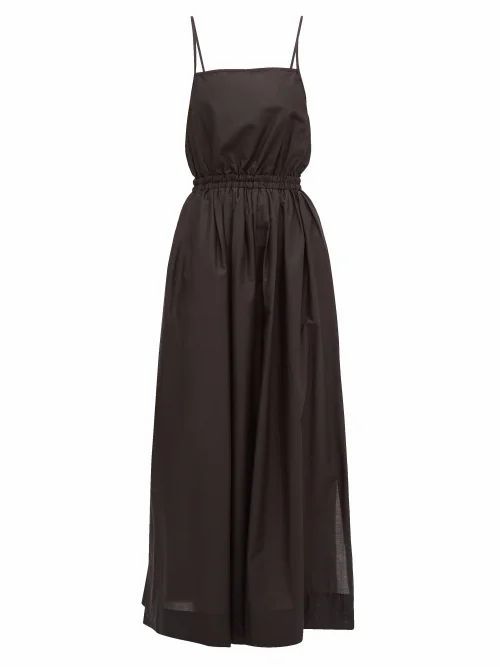 Matteau - Elasticated-waist Cotton-poplin Maxi Dress - Womens - Black