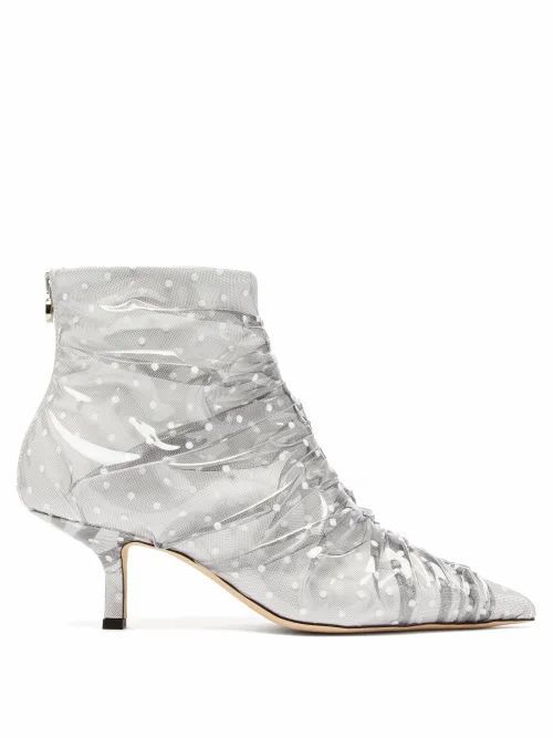 Midnight 00 - Antoinette Polka-dot Pvc & Leather Boots - Womens - White Multi