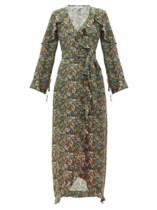 D'Ascoli - Leela Floral-print Silk Maxi Dress - Womens - Green Print
