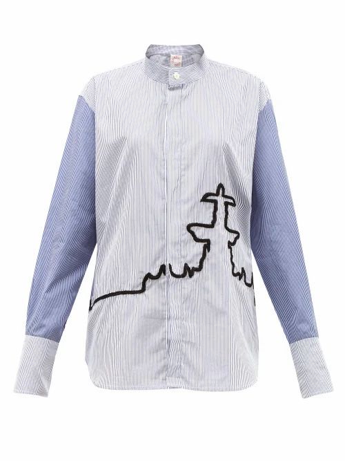 Kilometre Paris - 10 Place De La Concorde Cotton-poplin Shirt - Womens - Blue Print