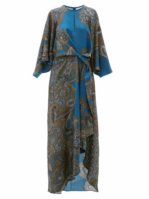 D'Ascoli - Samovar Paisley-print Silk-twill Maxi Dress - Womens - Blue Multi