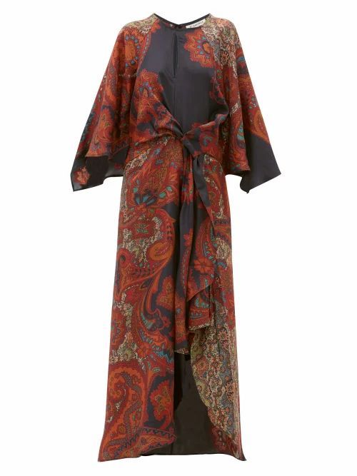 D'Ascoli - Samovar Paisley-print Silk-twill Dress - Womens - Black Multi