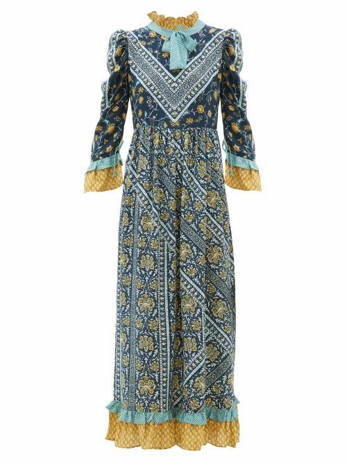 D'Ascoli - Coromandel Printed Silk Dress - Womens - Navy Multi
