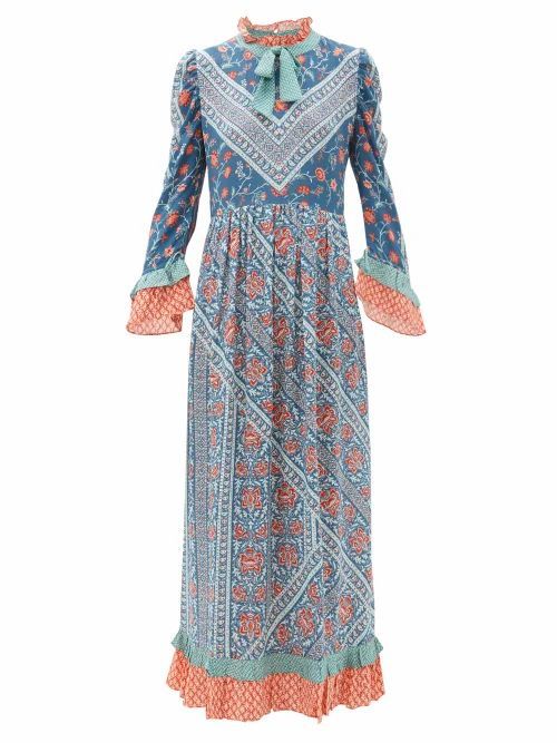 D'Ascoli - Coromandel Printed Silk Dress - Womens - Blue Multi
