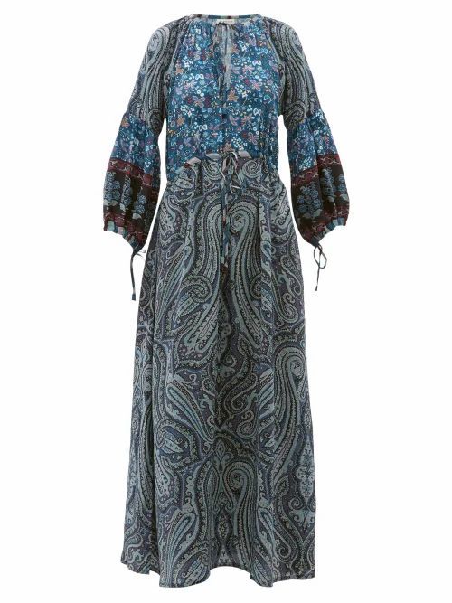 D'Ascoli - Leela Floral-print Silk Maxi Dress - Womens - Blue Print