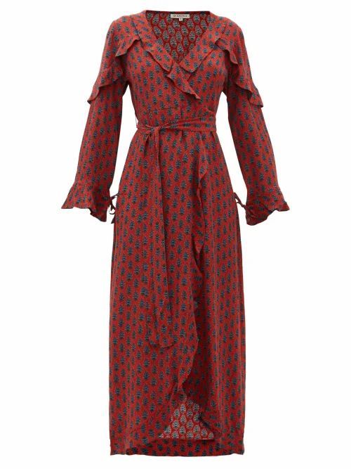 D'Ascoli - Mileta Ruffle-trimmed Printed-silk Wrap Dress - Womens - Red