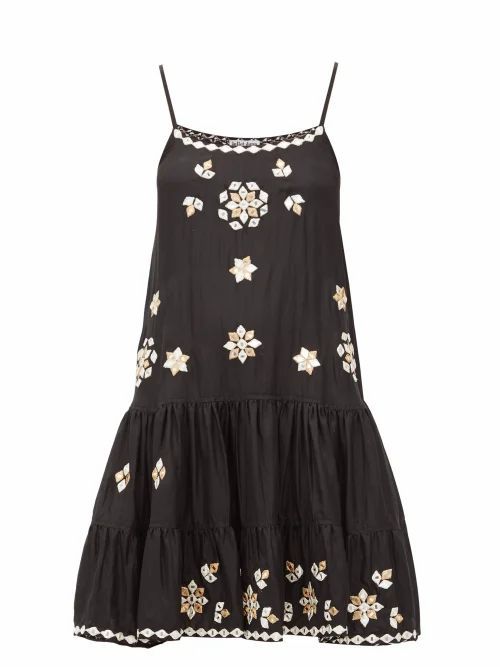 Juliet Dunn - Mirror-embellished Silk Mini Dress - Womens - Black
