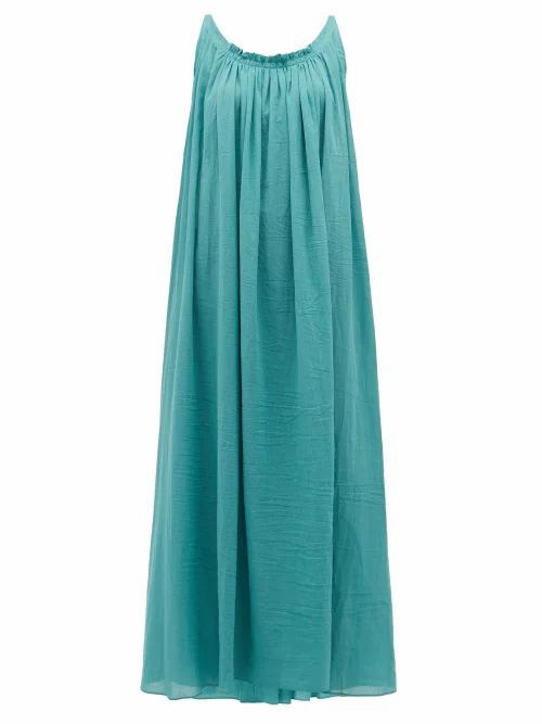 Loup Charmant - Gathered Scoop-back Cotton-poplin Maxi Dress - Womens - Blue