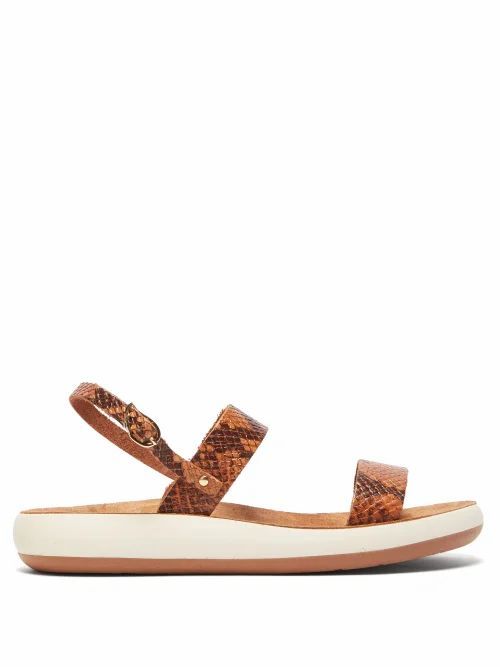 Ancient Greek Sandals - Clio Comfort Snake-effect Leather Sandals - Womens - Brown Multi