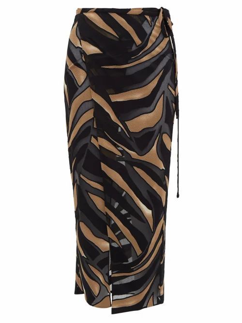 Lisa Marie Fernandez - Adwoa Zebra-devoré Crepe Wrap Skirt - Womens - Brown Print