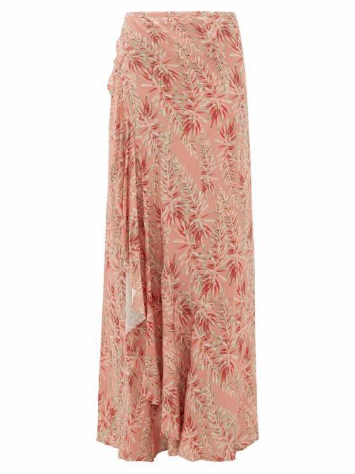 Adriana Degreas - Aloe-print Ruffled Tie-front Skirt - Womens - Pink Print