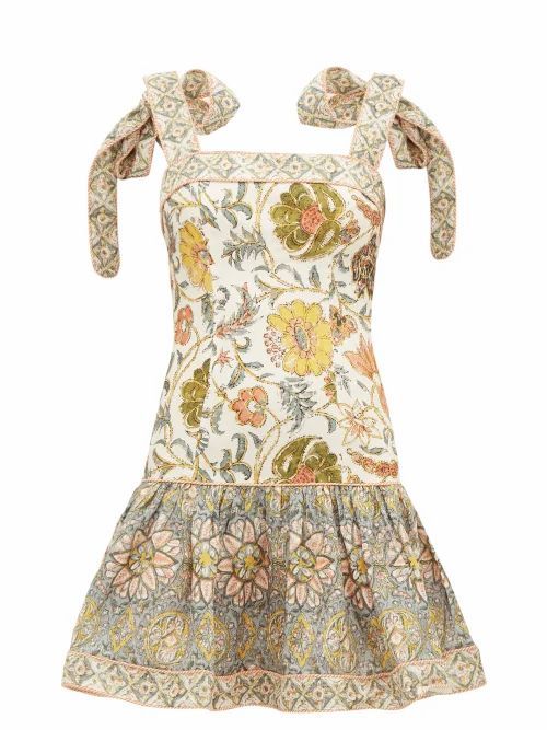 Zimmermann - Edie Floral-print Linen Mini Dress - Womens - Green Print