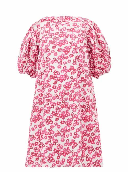Merlette - Aster Floral-print Pleated Cotton-poplin Dress - Womens - Pink Print