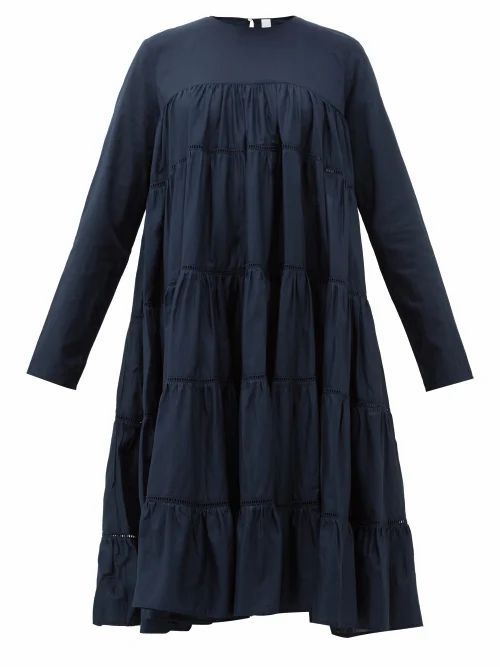 Merlette - Essaouria Tiered Cotton-lawn Midi Dress - Womens - Navy