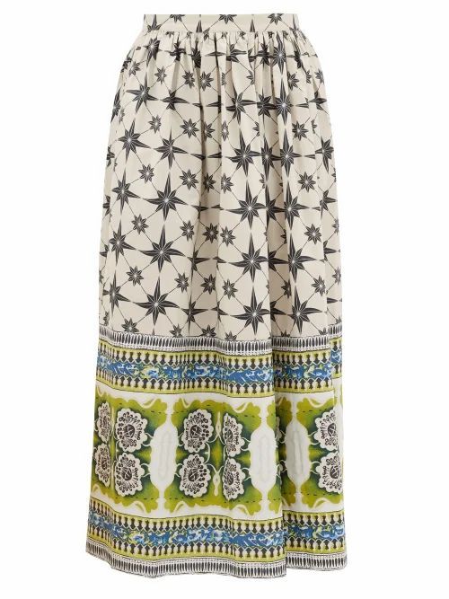 Le Sirenuse, Positano - Jane Star-print Cotton Midi Skirt - Womens - Green Print