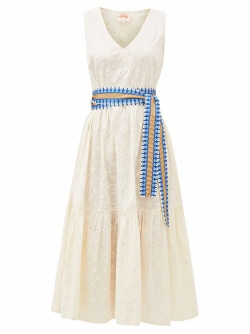 Le Sirenuse, Positano - Evelin Belted Embroidered-cotton Midi Dress - Womens - Cream