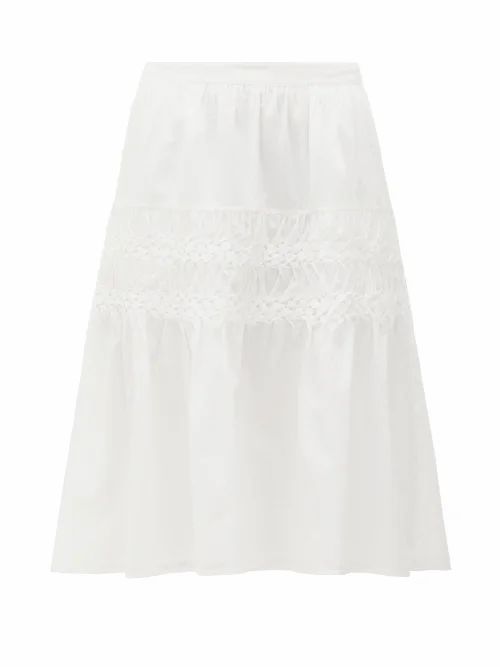Merlette - Castell Smocked Cotton-lawn Skirt - Womens - White