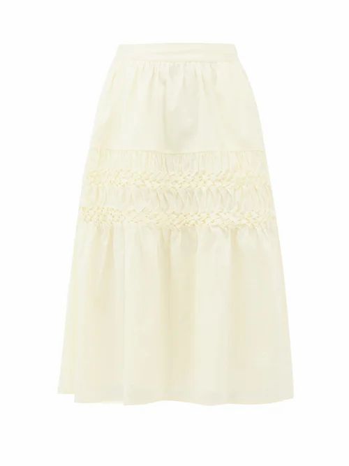 Merlette - Castell Smocked Cotton-lawn Skirt - Womens - Light Yellow
