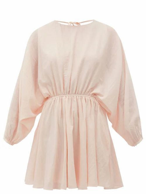 Loup Charmant - Kitta Batwing-sleeve Cotton Mini Dress - Womens - Pink