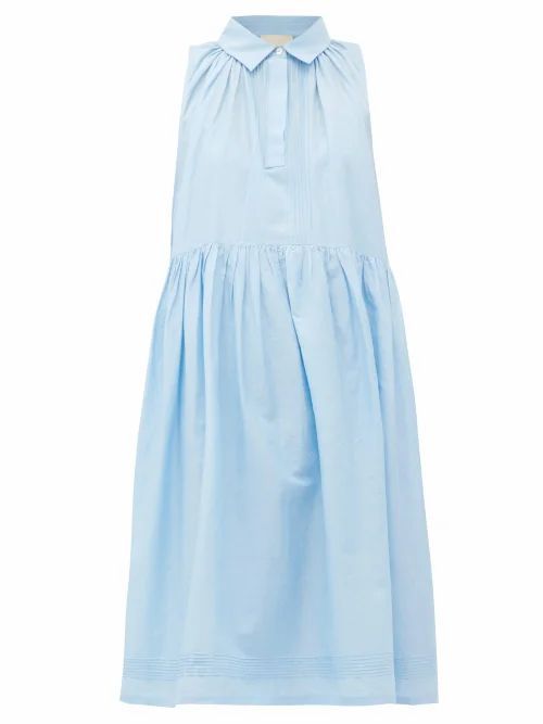 Anaak - Sophie Pintucked Cotton-blend Dress - Womens - Light Blue