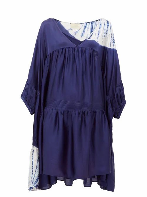Anaak - Airi Step-hem Tie-dye Silk Dress - Womens - Navy Print