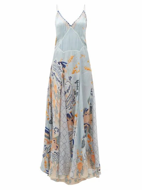 Camilla - Fraser Fantasia Godet-insert Silk Slip Dress - Womens - Blue Print