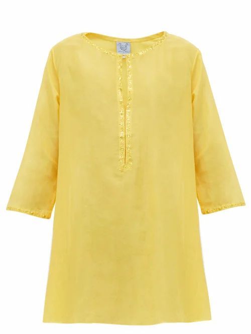 Thierry Colson - Samia Floral-embroidered Cotton-blend Kaftan - Womens - Yellow