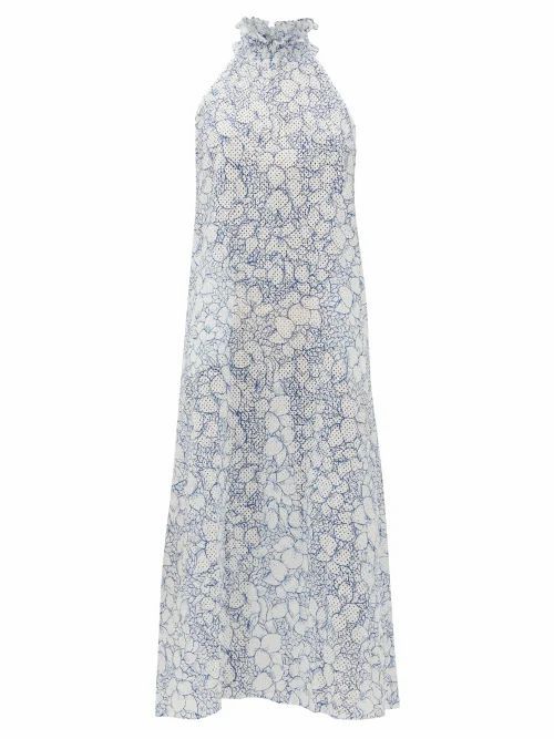 Marysia - Euboea Floral Broderie-anglaise Cotton Dress - Womens - Blue Print