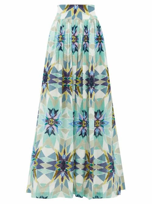 Le Sirenuse, Positano - New Jane Diamond-print Cotton Midi Skirt - Womens - Blue Print