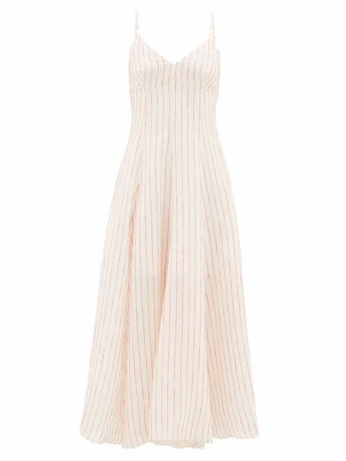 Three Graces London - Carlota Striped Cut-out Linen Maxi Dress - Womens - Cream Stripe