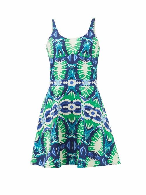 Le Sirenuse, Positano - Cindy Fish Tail-print Cotton-poplin Mini Dress - Womens - Green Print