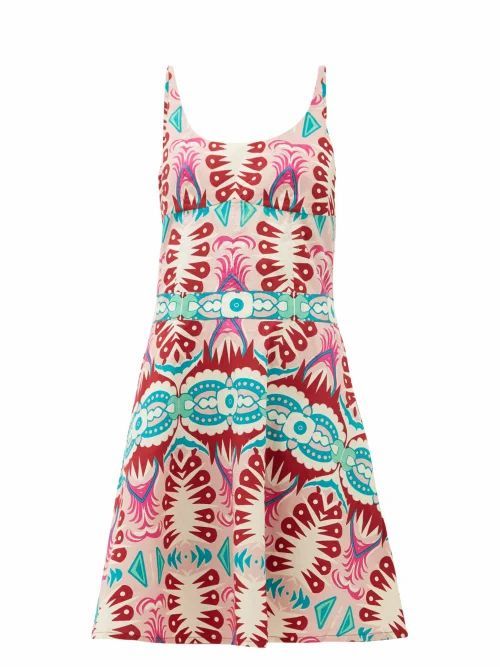 Le Sirenuse, Positano - Cindy Fish Tail-print Cotton-poplin Mini Dress - Womens - Pink Print