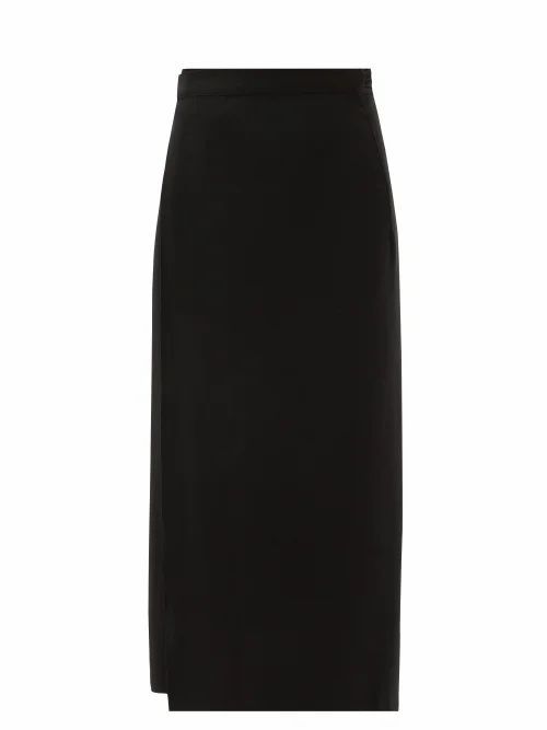 Haight - Wraparound Twill Midi Skirt - Womens - Black