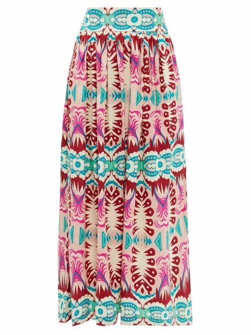 Le Sirenuse, Positano - Jane Fishtail-print Cotton Midi Skirt - Womens - Pink Print
