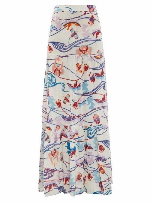 Le Sirenuse, Positano - Sevallina Magic Flower-print Tiered Cotton Skirt - Womens - Cream Print