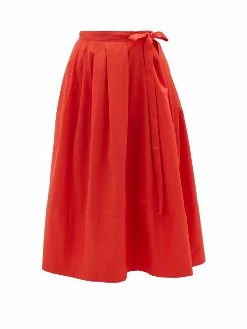 Thierry Colson - Java Pleated Cotton Wrap Skirt - Womens - Red