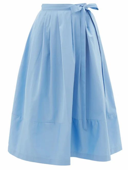 Thierry Colson - Java Pleated Cotton Wrap Skirt - Womens - Blue