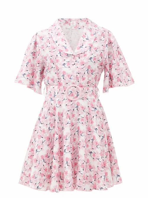 Gül Hürgel - Belted Floral-print Linen Mini Dress - Womens - Pink Print