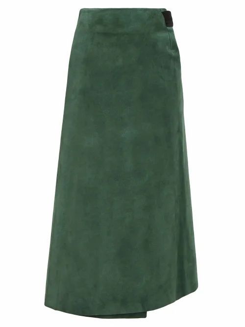 Albus Lumen - Lima Suede Wrap Skirt - Womens - Green