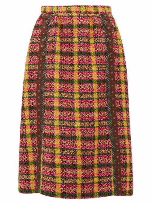 Gucci - Wool-blend Tweed Skirt - Womens - Yellow Multi