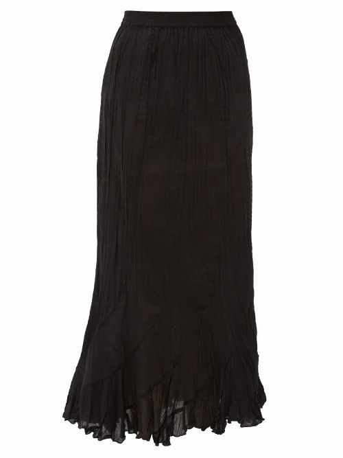 Mes Demoiselles - Casta Curved-panel Crinkled Cotton Skirt - Womens - Black