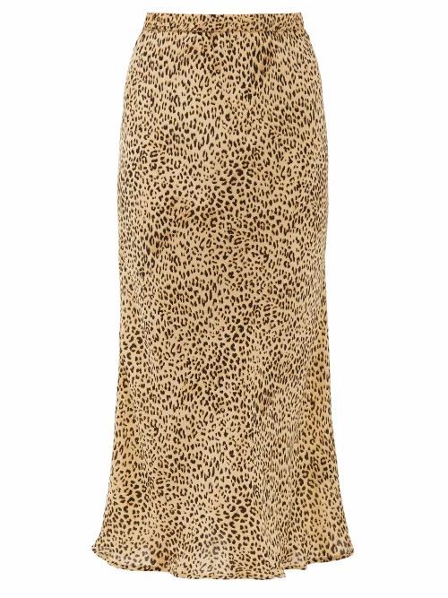 Mes Demoiselles - Roseton Leopard-print Crepe Midi Skirt - Womens - Beige Print