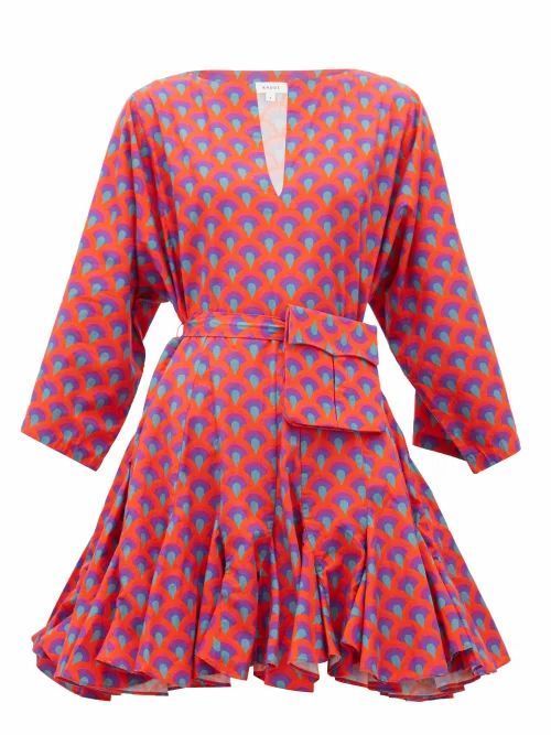 Rhode - Ryan Waist-pouch Cotton Mini Dress - Womens - Red Print