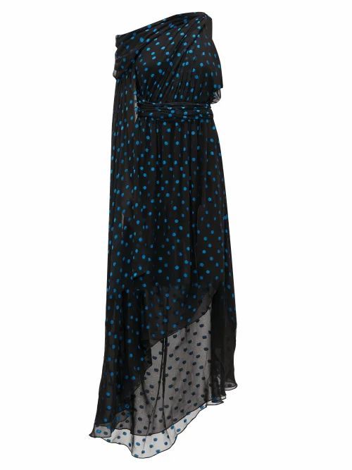 Dundas - Asymmetrical Polka-dot Silk-blend Dress - Womens - Black Blue