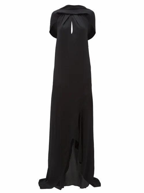 Roland Mouret - Skylark Draped-shoulder Hammered Silk-blend Dress - Womens - Black